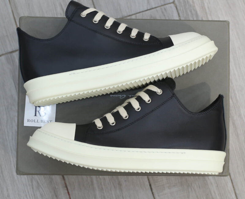 Giày Rick Owens Leather Low Sneaker Black And Milk Best Quality