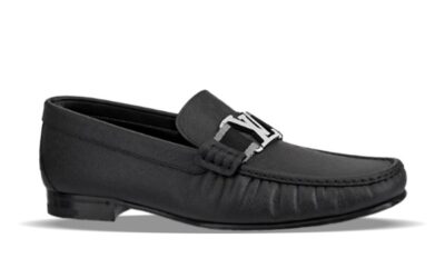 Giày Loafer Louis Vuitton Major Black Đen Da Bê Sần Logo LV Bạc