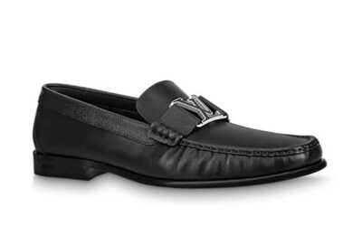 Giày Lười Louis Vuitton Montaigne Loafers Black Da Bê Trơn Logo LV Đen