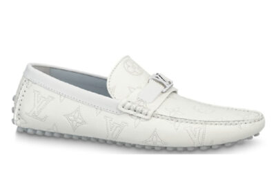 Giày lười Louis Vuitton Major Hockenheim Moccasin White Da Bê Họa Tiết Monogram Logo LV Bạc