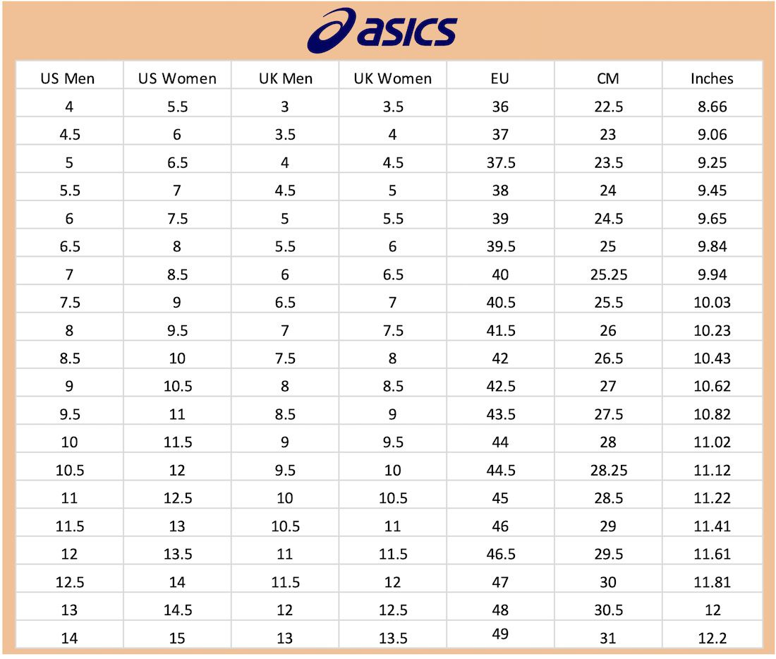 Bảng Size Asics
