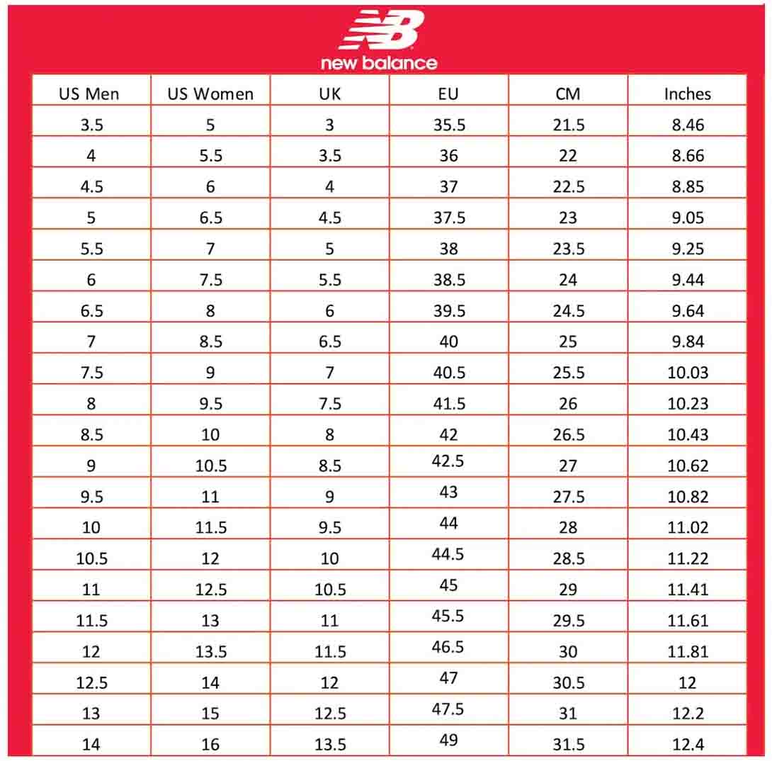 Bảng Size New Balance