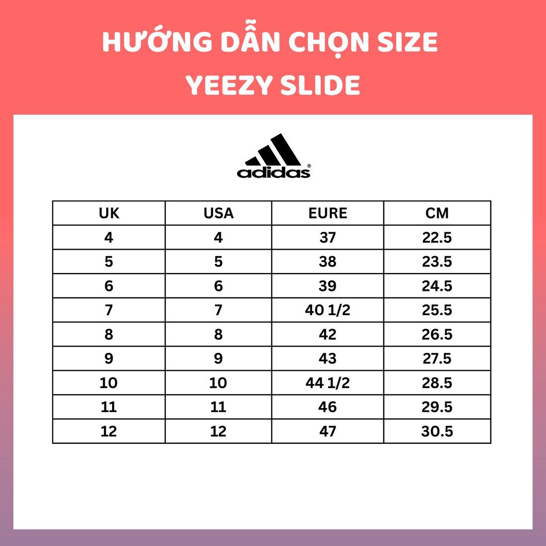 Bảng Size Yeezy