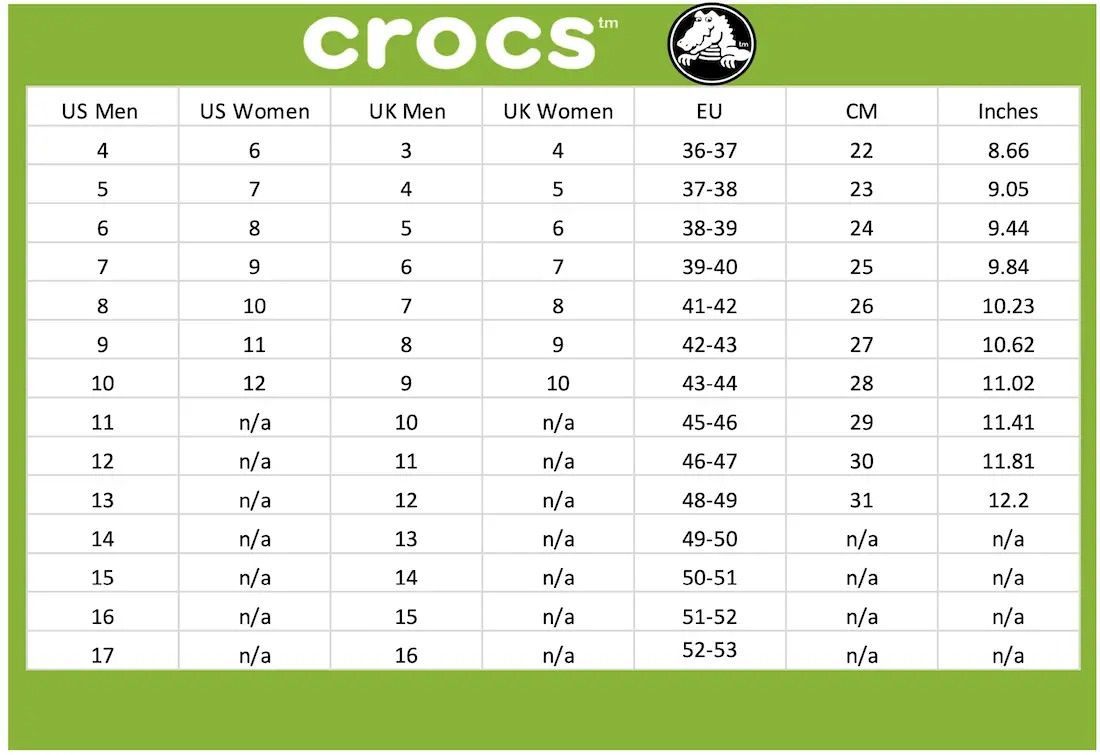 Bảng Size Crocs