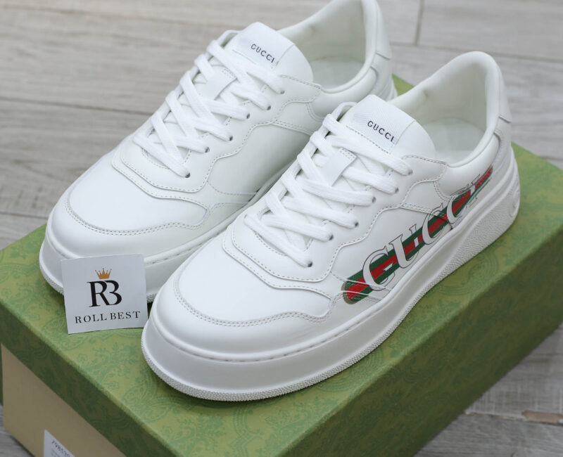 Giày Gucci Chunky Sneaker White Demetra Logo Gucci Web Print Trắng