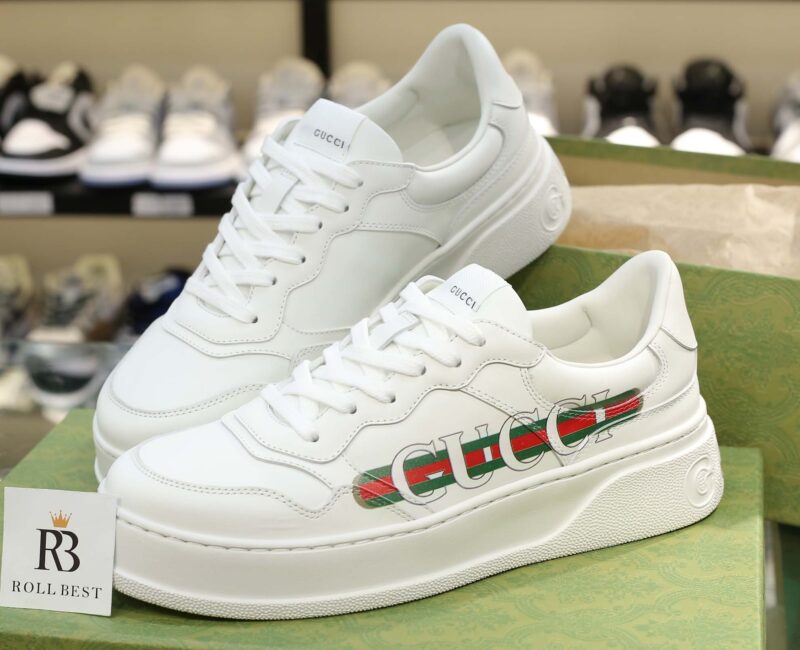 Giày Gucci Chunky Sneaker White Demetra Logo Gucci Web Print Trắng