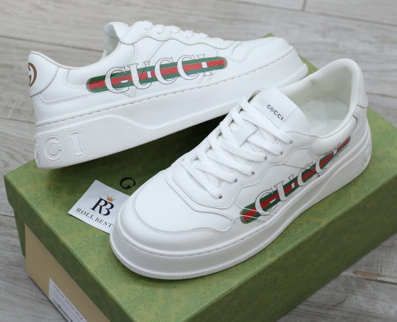 Giày Gucci Chunky Sneaker White Demetra Logo Gucci Web Print Trắng