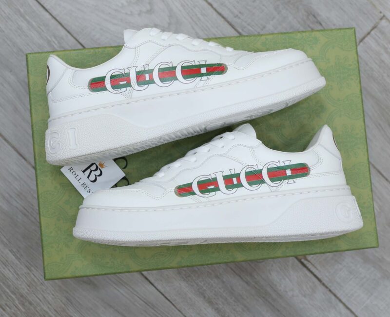 Giày Gucci Chunky Sneaker White Demetra Logo Gucci Web Print Trắng