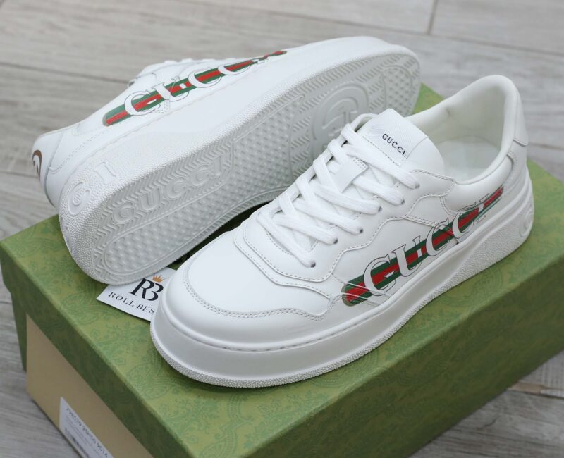 Giày Gucci Chunky Sneaker White Demetra Logo Gucci Web Print Trắng