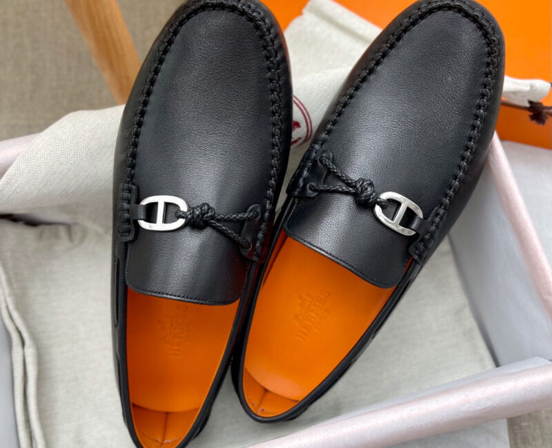 Giày HERMES ALESSANDRO Loafer Ðen Da Bê