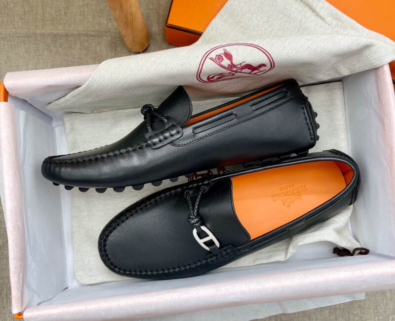 Giày HERMES ALESSANDRO Loafer Ðen Da Bê