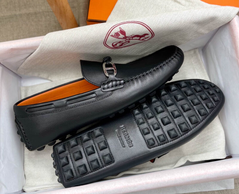 Giày HERMES ALESSANDRO Loafer Ðen Da Bê