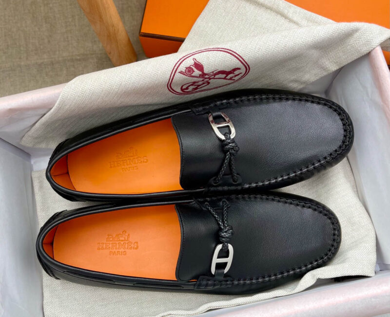 Giày HERMES ALESSANDRO Loafer Ðen Da Bê