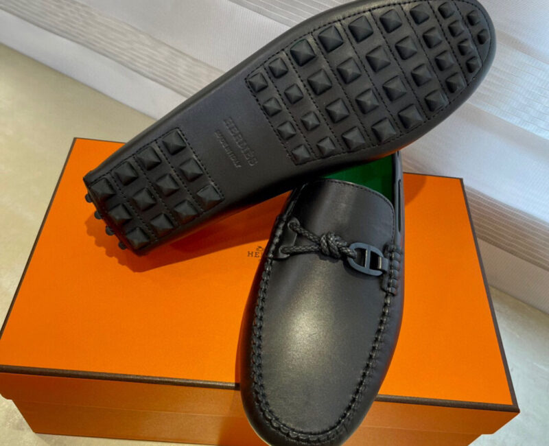 Giày Hermes Alessandro loafer Đen Da Trơn