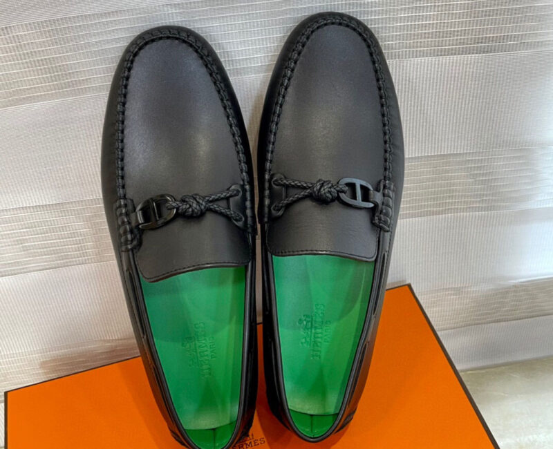 Giày Hermes Alessandro loafer Đen Da Trơn