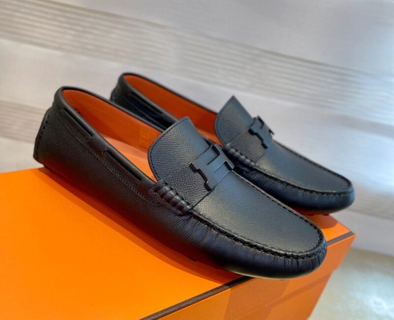 Giày Loafer Hermes Đen Da Taiga Khóa chữ H