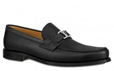 Giày Loafer Louis Vuitton Black Da Taiga Lót Nâu Logo LV Bạc