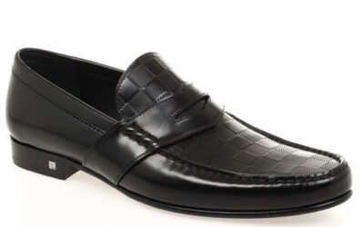 Giày Loafer LV Black Da Bóng Họa Tiết Damier Embossed Santiago