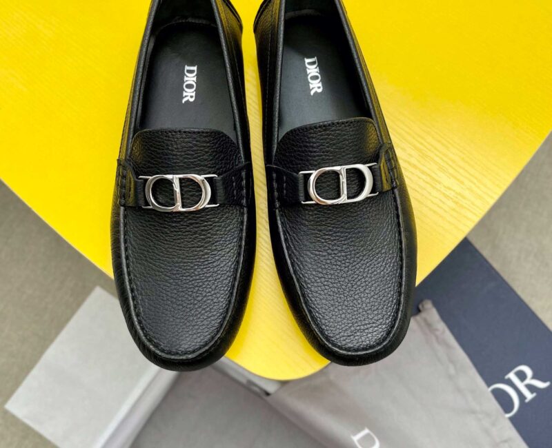 Giày Lười Dior Moca Black Calfskin Logo CD Bạc