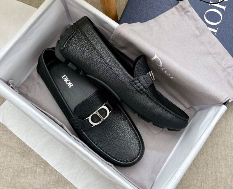 Giày Lười Dior Moca Black Calfskin Logo CD Bạc