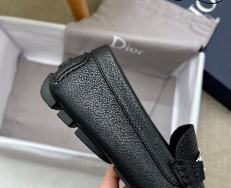 Giày Lười Dior Moca Black Calfskin Logo CD Bạc