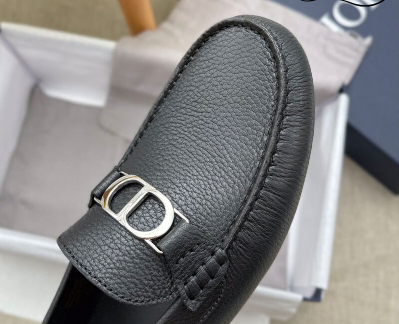 Giày Lười Dior Moca Black Calfskin Logo CD Bạc