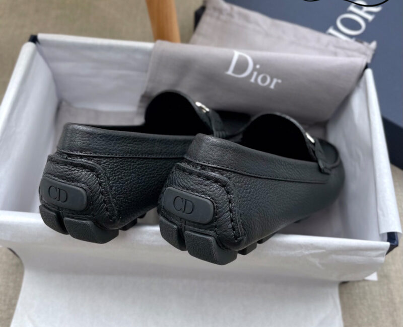 Giày Lười Dior Moca Black Calfskin Logo CD Bạc