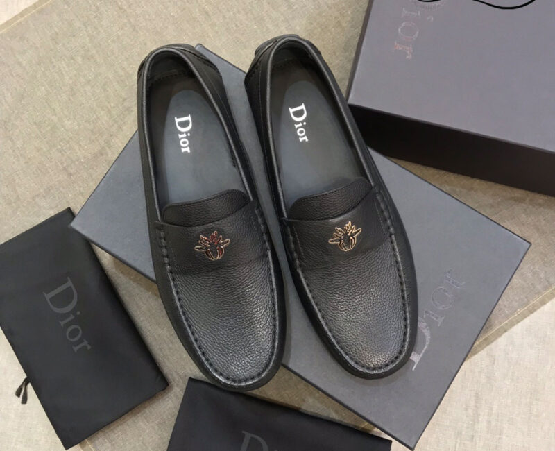 Giày Lười Dior Mocassin Black Calfskin Logo Bee