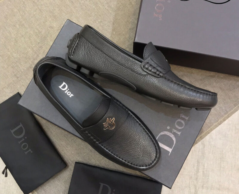 Giày Lười Dior Mocassin Black Calfskin Logo Bee