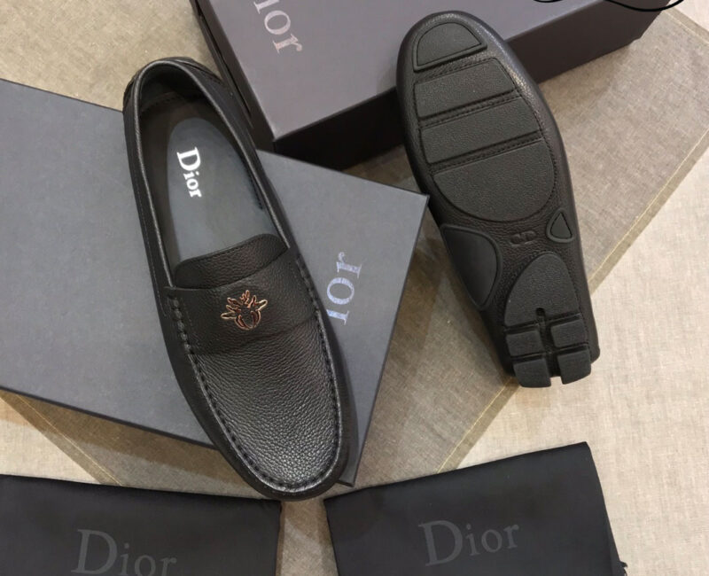 Giày Lười Dior Mocassin Black Calfskin Logo Bee