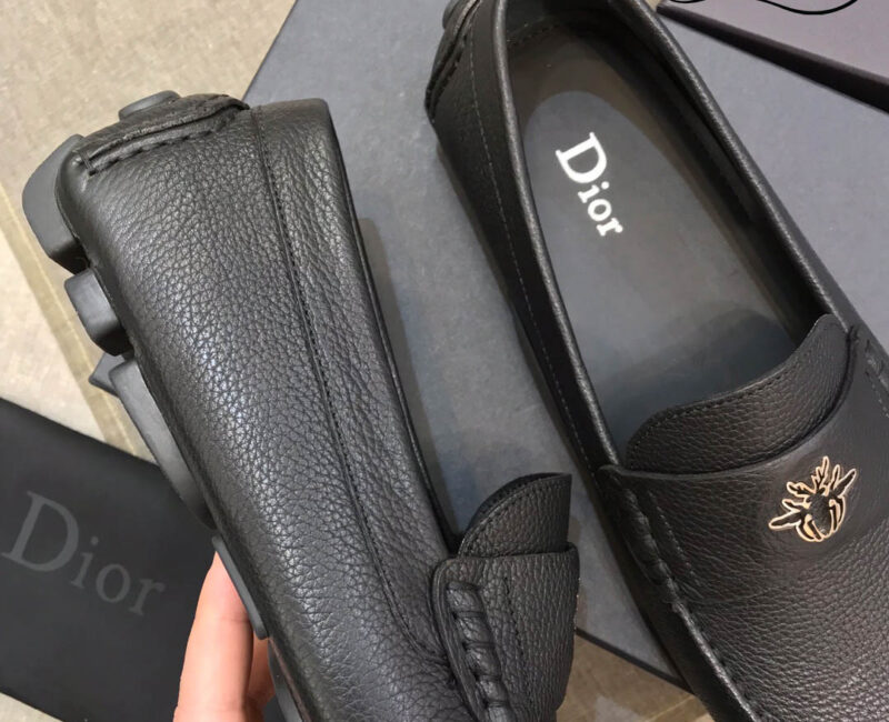 Giày Lười Dior Mocassin Black Calfskin Logo Bee