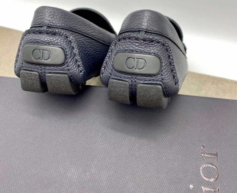 Giày Lười Dior Mocassin Blue Calfskin Logo CD Da Viền Vàng