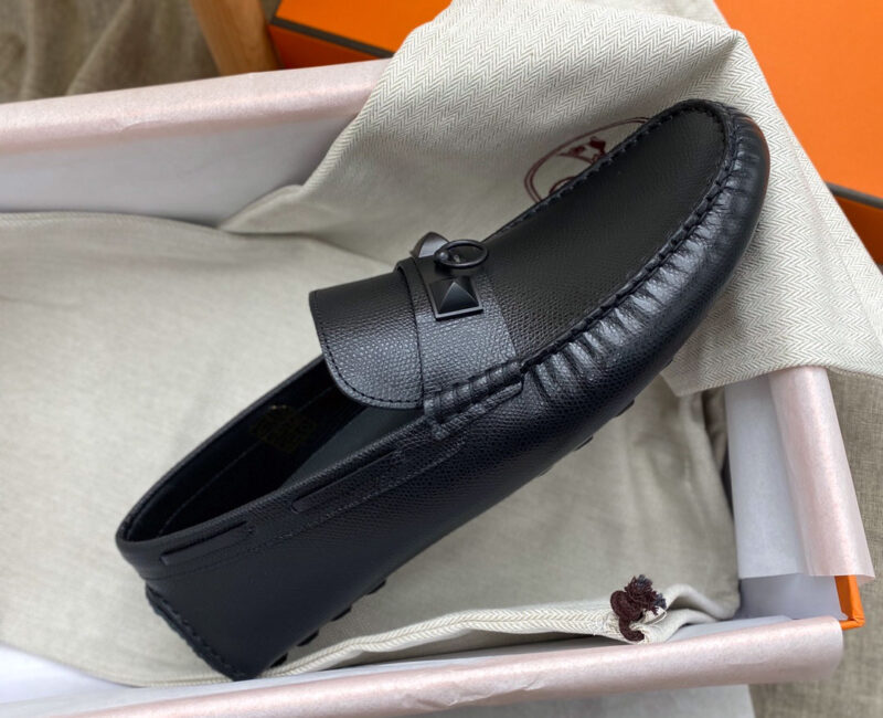 Giày lười Hermes Irving Loafer Black Đen Da Bê có Vân