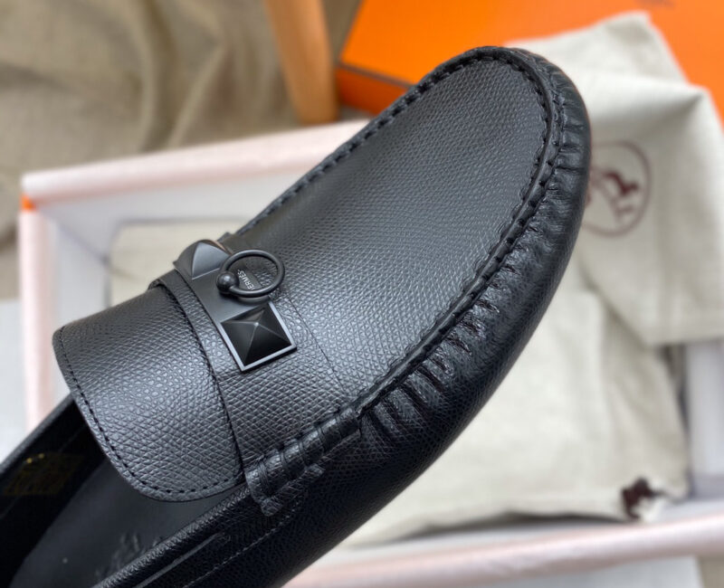 Giày lười Hermes Irving Loafer Black Đen Da Bê có Vân