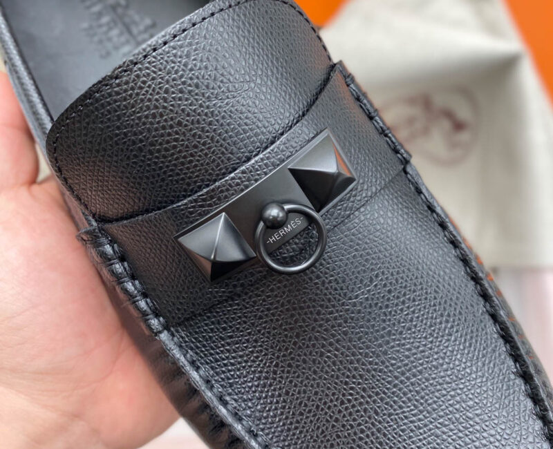 Giày lười Hermes Irving Loafer Black Đen Da Bê có Vân