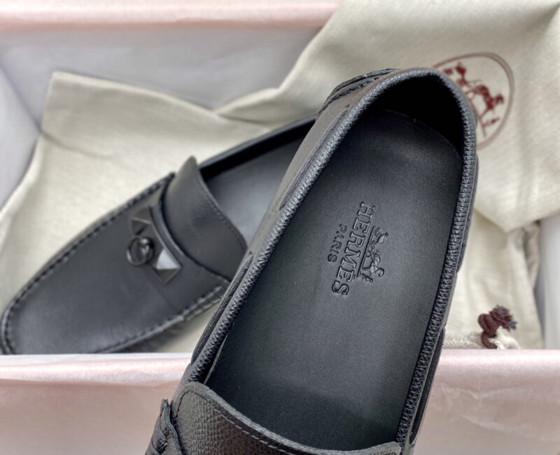 Giày lười Hermes Irving Loafer Black Đen Da Bê có Vân