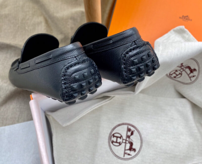 Giày lười Hermes Irving Loafer Black Đen Da Bê có Vân