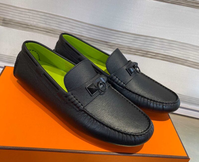 Giày lười Hermes Irving Loafer Black Đen Lớp Lót Xanh