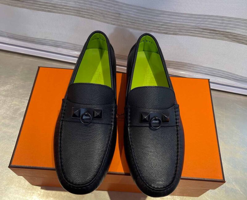 Giày lười Hermes Irving Loafer Black Đen Lớp Lót Xanh