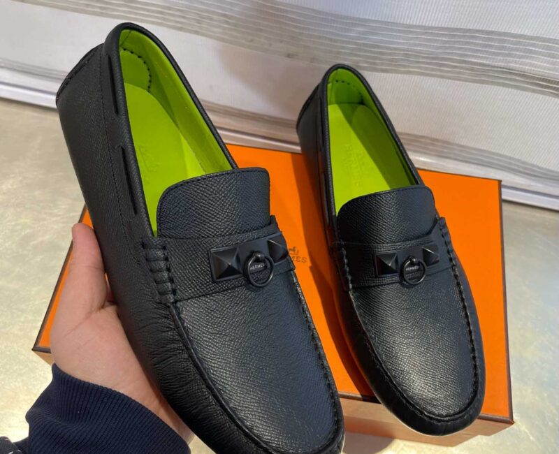 Giày lười Hermes Irving Loafer Black Đen Lớp Lót Xanh