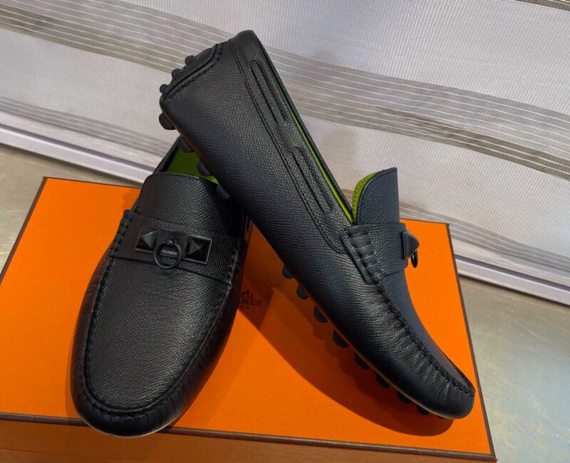 Giày lười Hermes Irving Loafer Black Đen Lớp Lót Xanh