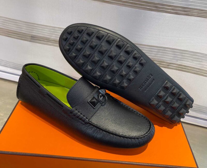 Giày lười Hermes Irving Loafer Black Đen Lớp Lót Xanh