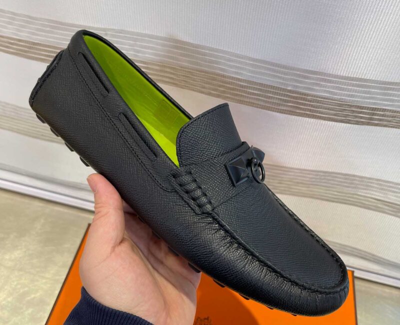 Giày lười Hermes Irving Loafer Black Đen Lớp Lót Xanh