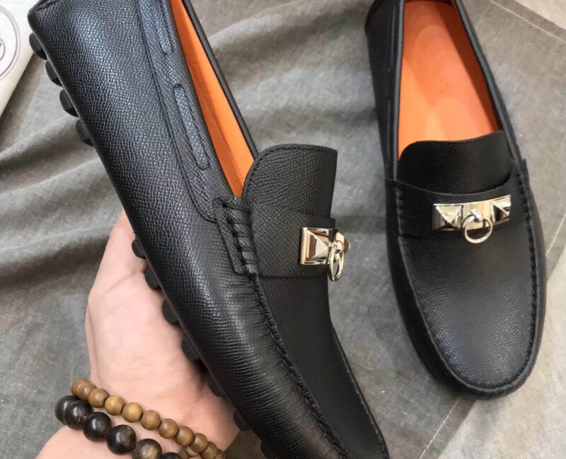 Giày lười Hermes Irving Loafer Đen Lót Cam