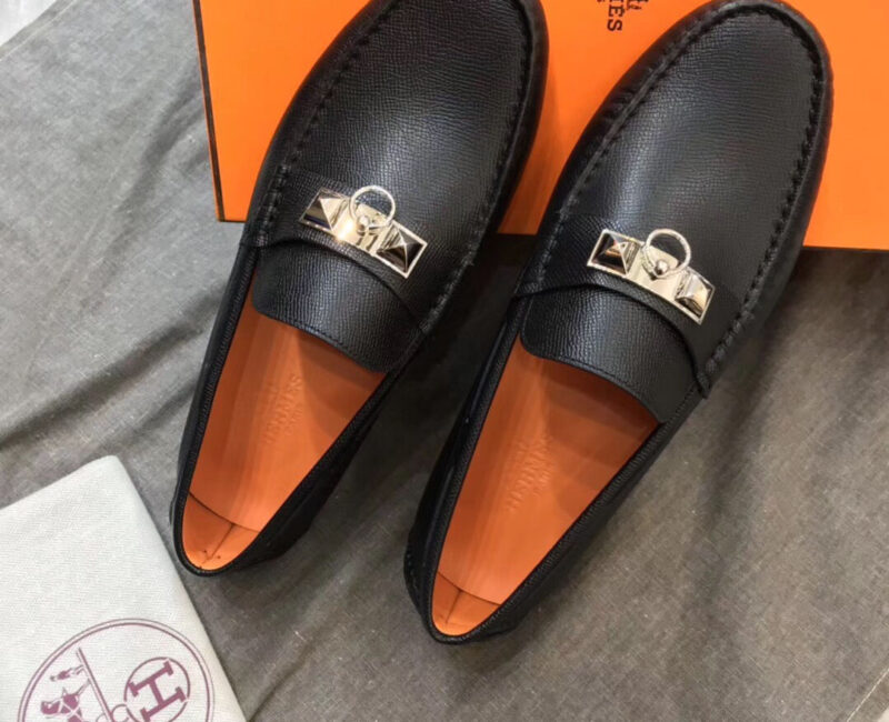 Giày lười Hermes Irving Loafer Đen Lót Cam