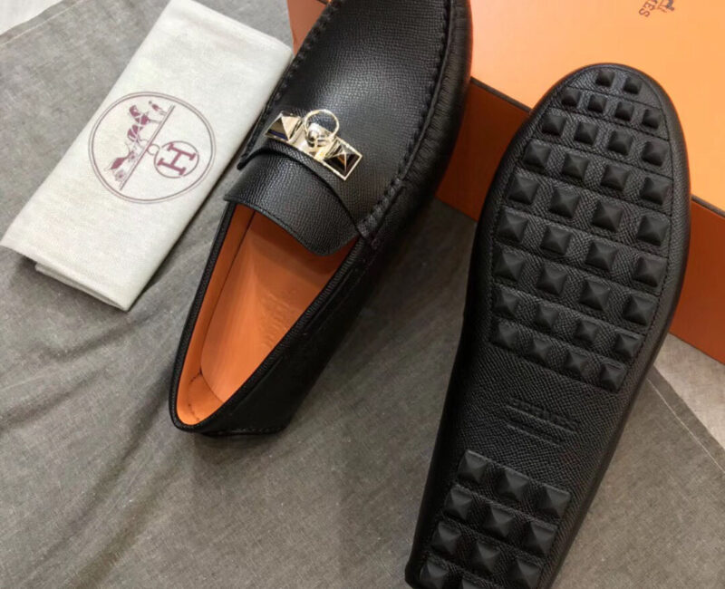 Giày lười Hermes Irving Loafer Đen Lót Cam