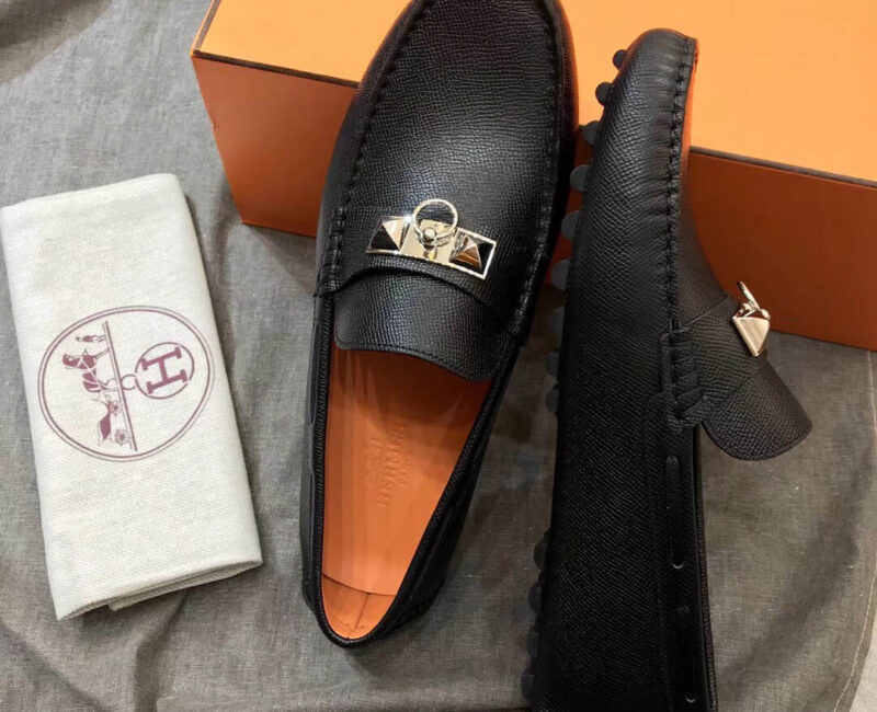 Giày lười Hermes Irving Loafer Đen Lót Cam