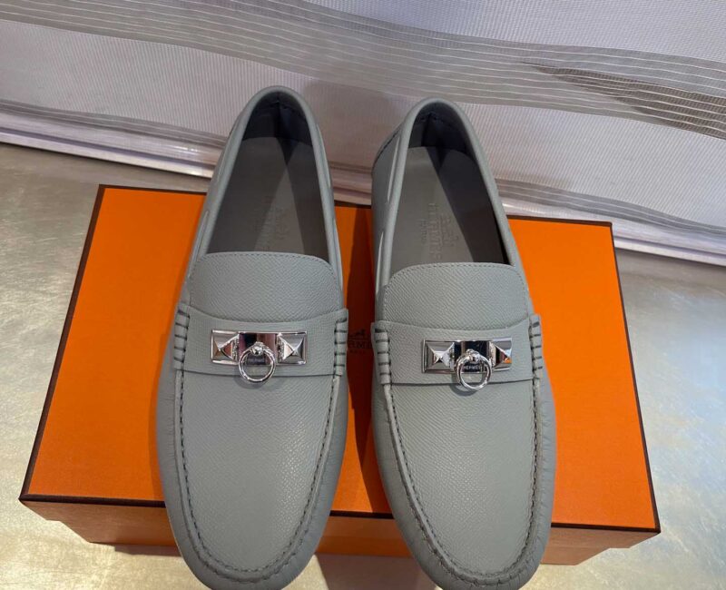 Giày lười Hermes Irving Loafer Màu Xám Da Bê