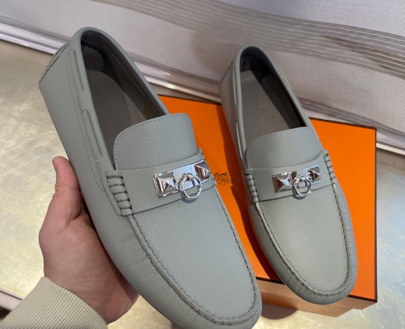 Giày lười Hermes Irving Loafer Màu Xám Da Bê