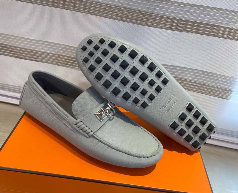 Giày lười Hermes Irving Loafer Màu Xám Da Bê